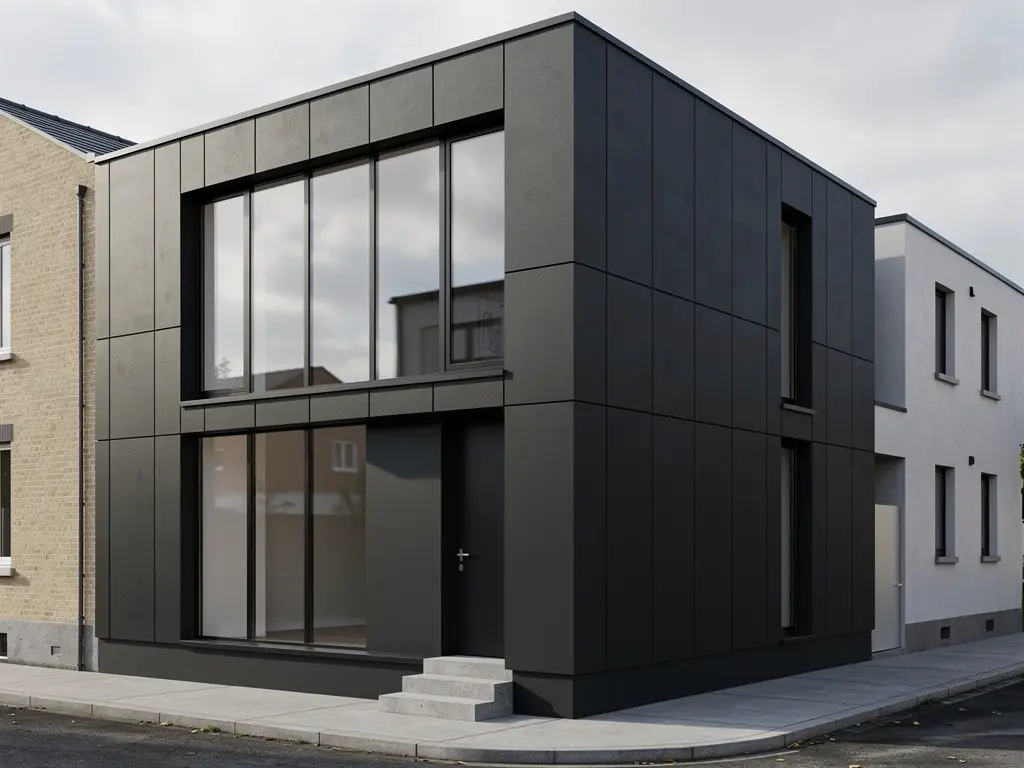 Façade contemporaine recouverte de panneaux composite anthracite